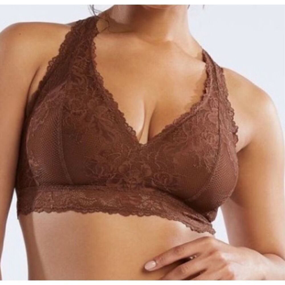 Savage X Fenty Warm Brown Floral Lace Racerback Bralette Bra Size 2XL